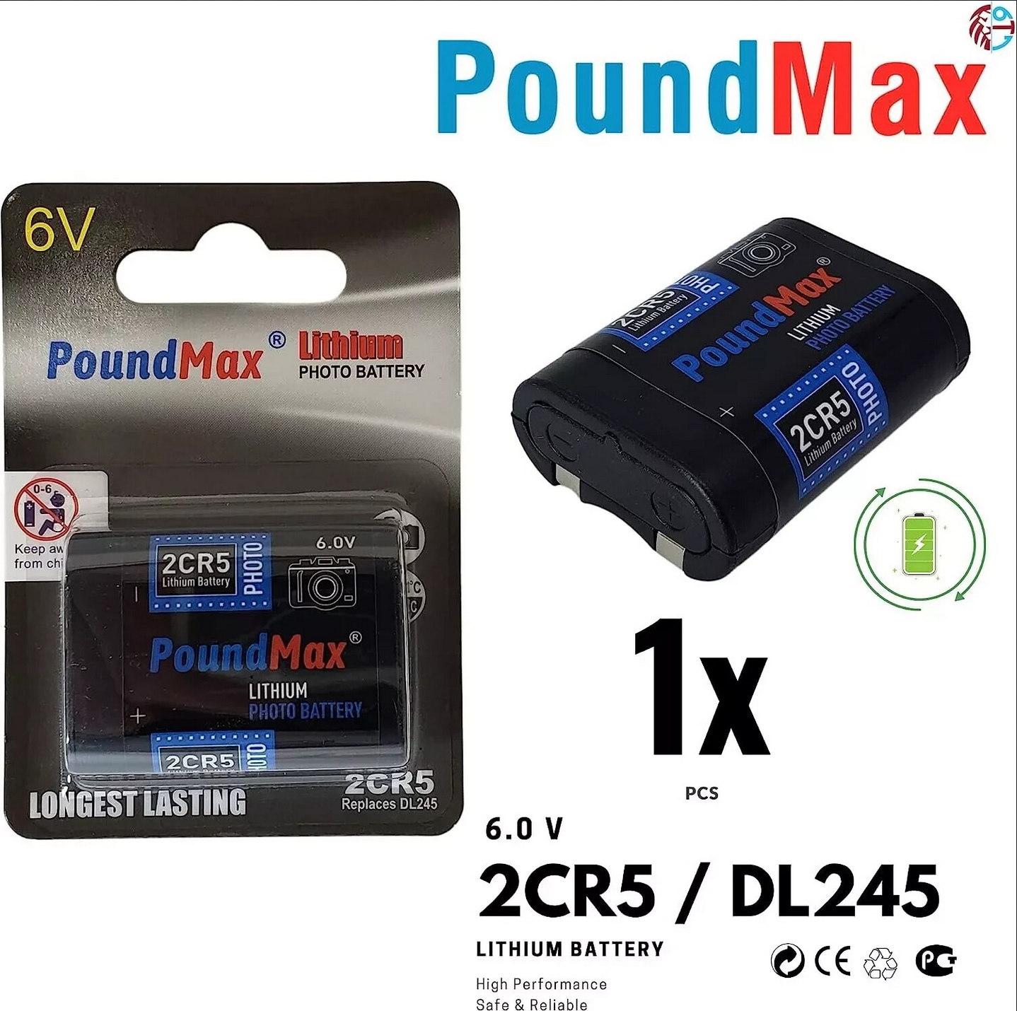 PoundMax 2CR5 6V Lithium Photo Battery (High Capacity)