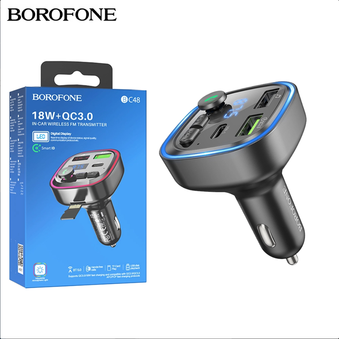 BOROFONE BC48 18W + QC3.0 In-Car Bluetooth FM Transmitter